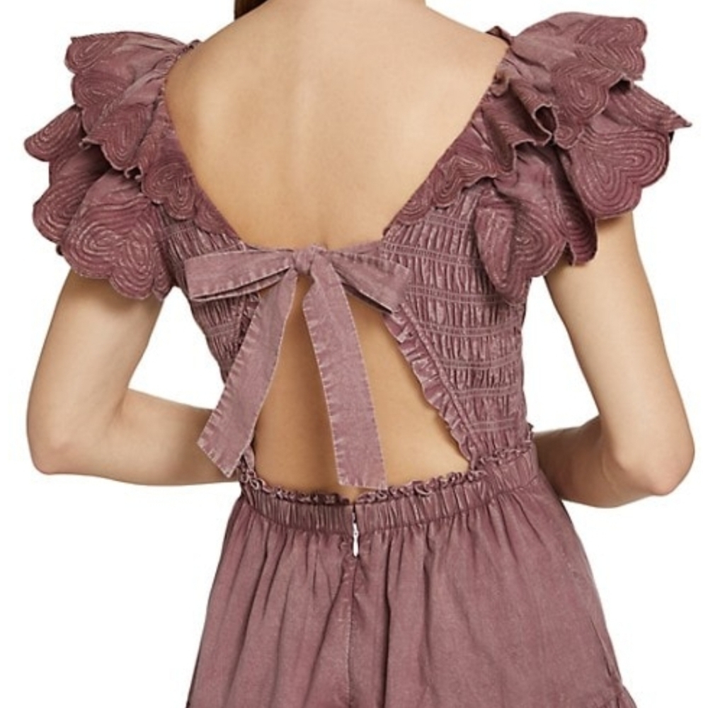 Sea New York Heidi Flutter Sleeve Tiered Dress‎ Midi Open Back Rose Women's 10 - Picture 3 of 15